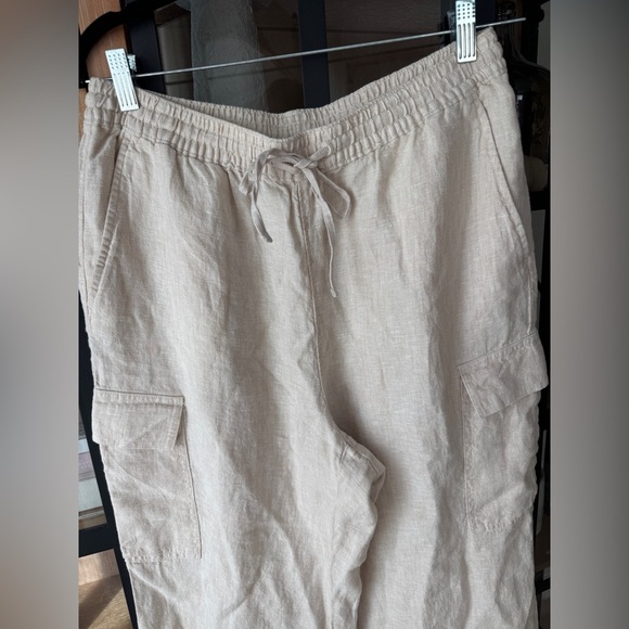 Lands’ End Linen cargo pants beige sand petite short putty drawstring straight - Picture 5 of 11